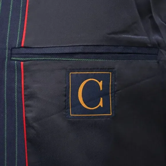 Mens 46R Blazer Sport Coat Wool Blue Green Pinstripe Jacket Formal Wedding Party